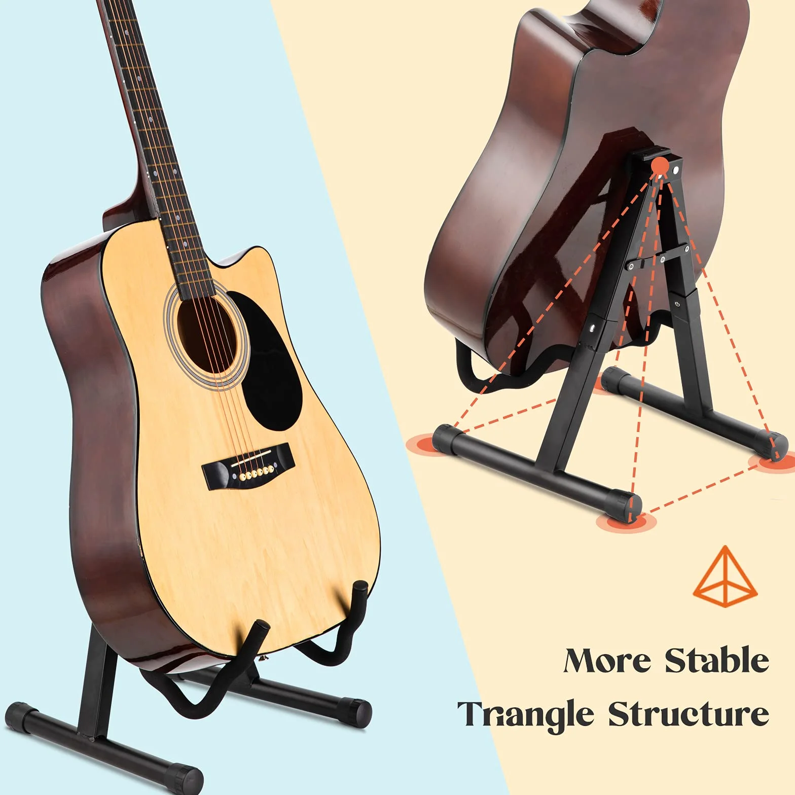 CAHAYA Gitarrenständer A-Frame Faltbar Stabil: Universeller Gitarrenhalter aus Metall Rutschfest Tragbar für Akustikgitarre E-Gitarre Bass Ukulele Platzsparend CY0251