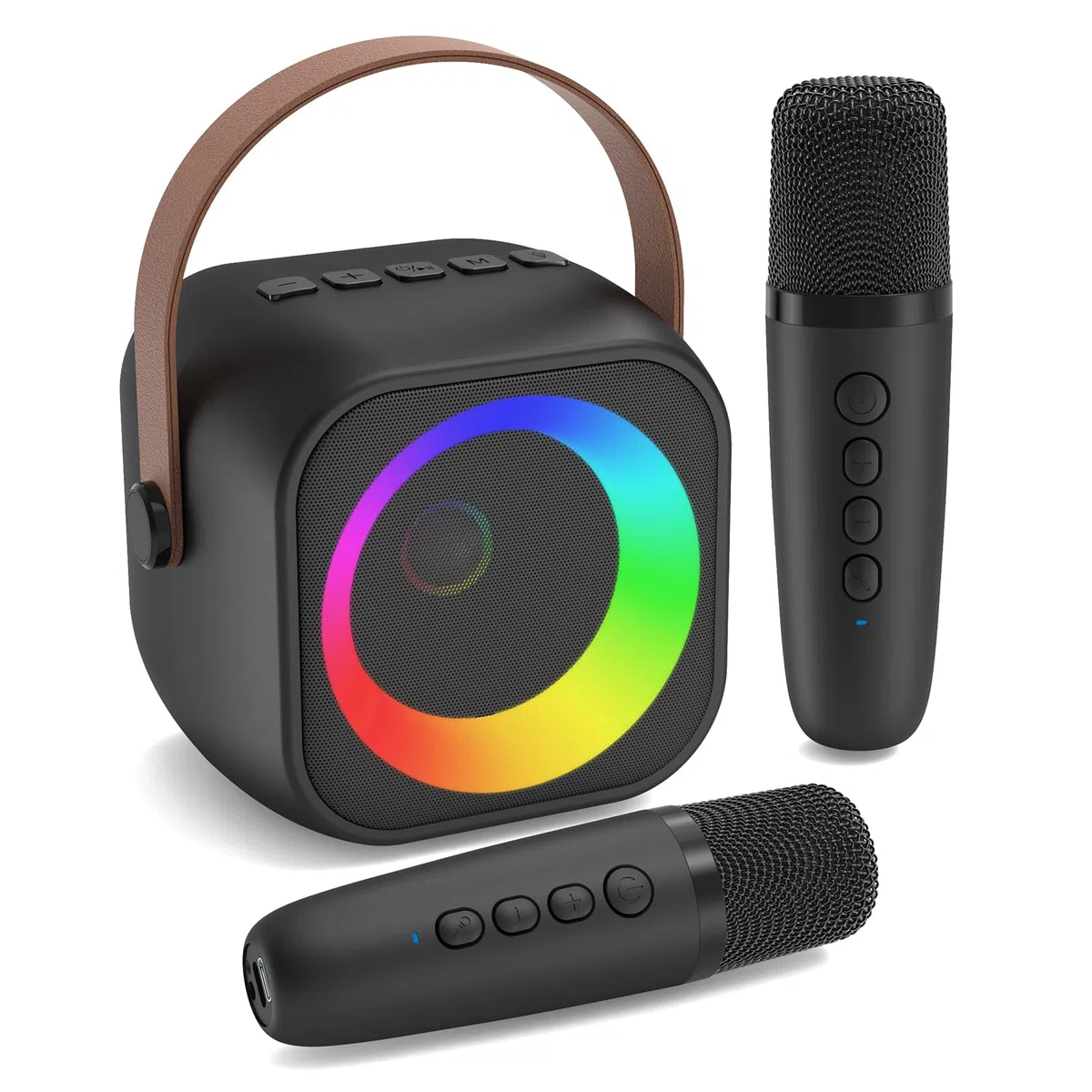 Karaoke Maschine mit 2 Karaoke Mikrofon, Tragbaren Bluetooth Lautsprecher für Erwachsene/Kinder, Geschenk Spielzeug Junge 3-15 Jahre, Mini Karaoke Maschine mit Disco Licht, Ideal für Party