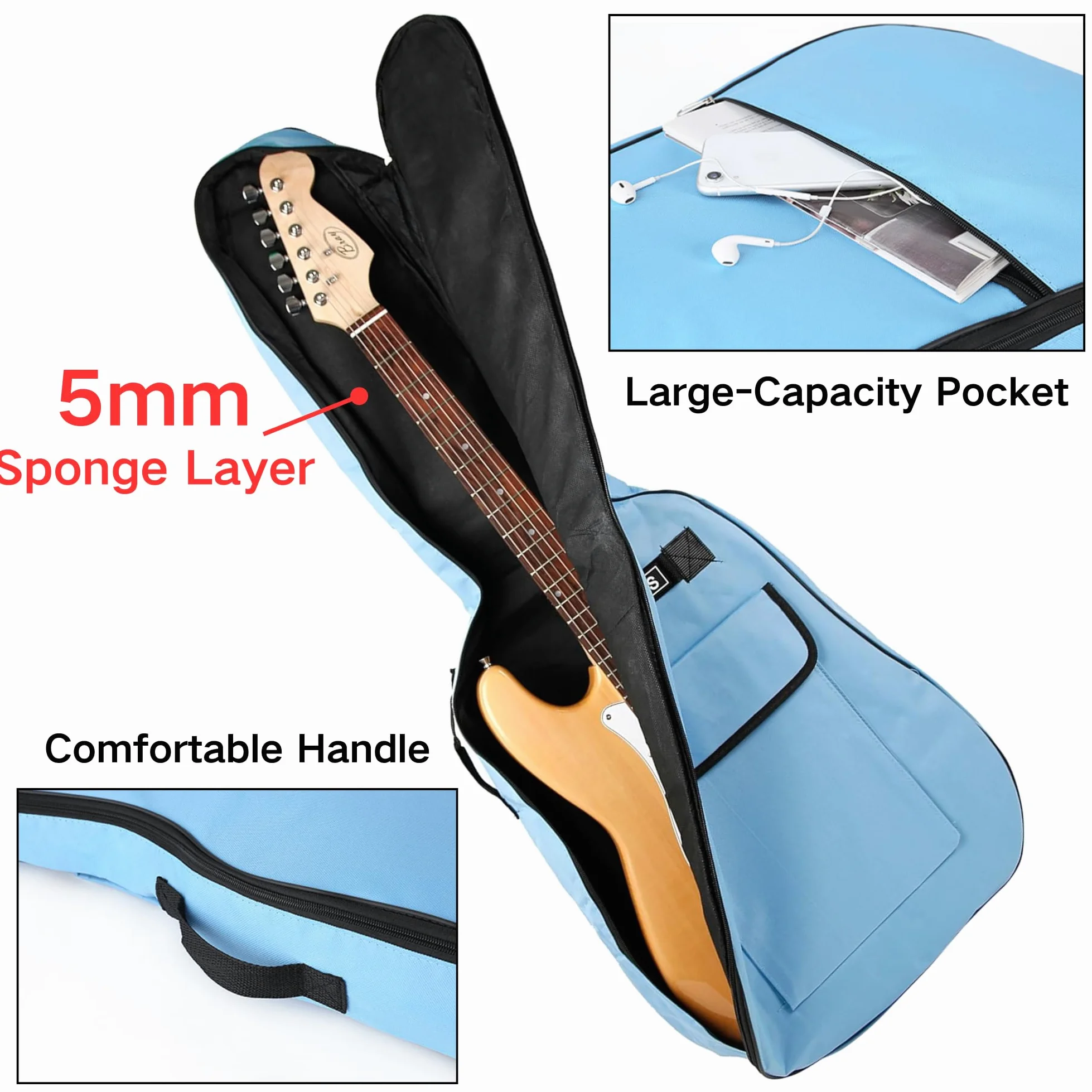 SUQ Wasserdichte Oxford Gitarrentasche, 40/41 Zoll Tasche Musikmuster Nylon Gigbag, E-Gitarrentasche Akustikgitarre und Konzertgitarren Stoßfest (Blau)