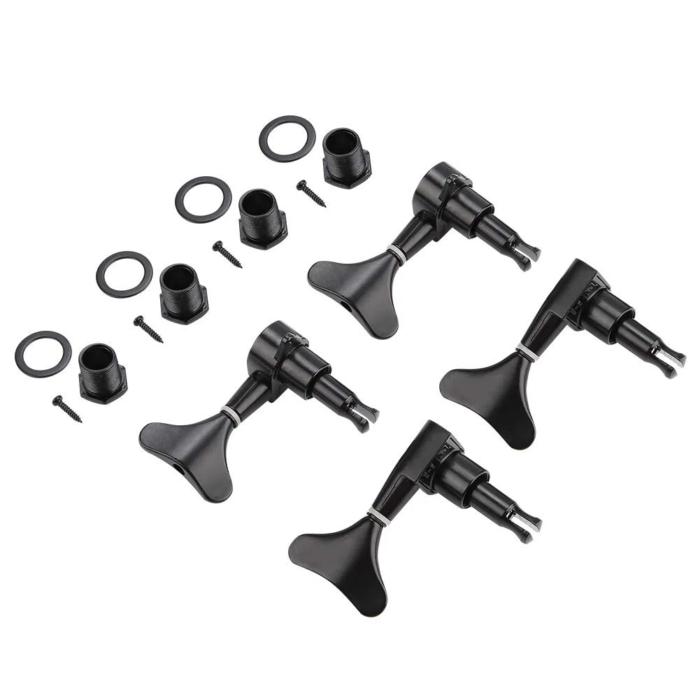 Bassgitarren Tuner 2L/2R, geschützte Bass-Mechanik mit Fischschwanzknopf, präzise Stimmwirbel für E-Bass Gitarre, Schwarz