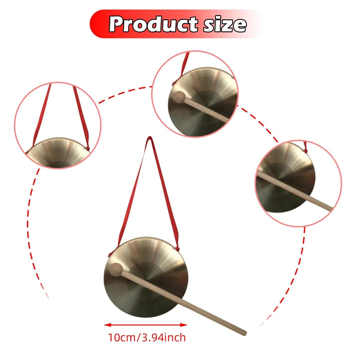 Mini-Gong aus Messing mit Holzschlägel, Handgong für Kinder und Veranstaltungen, 10cm