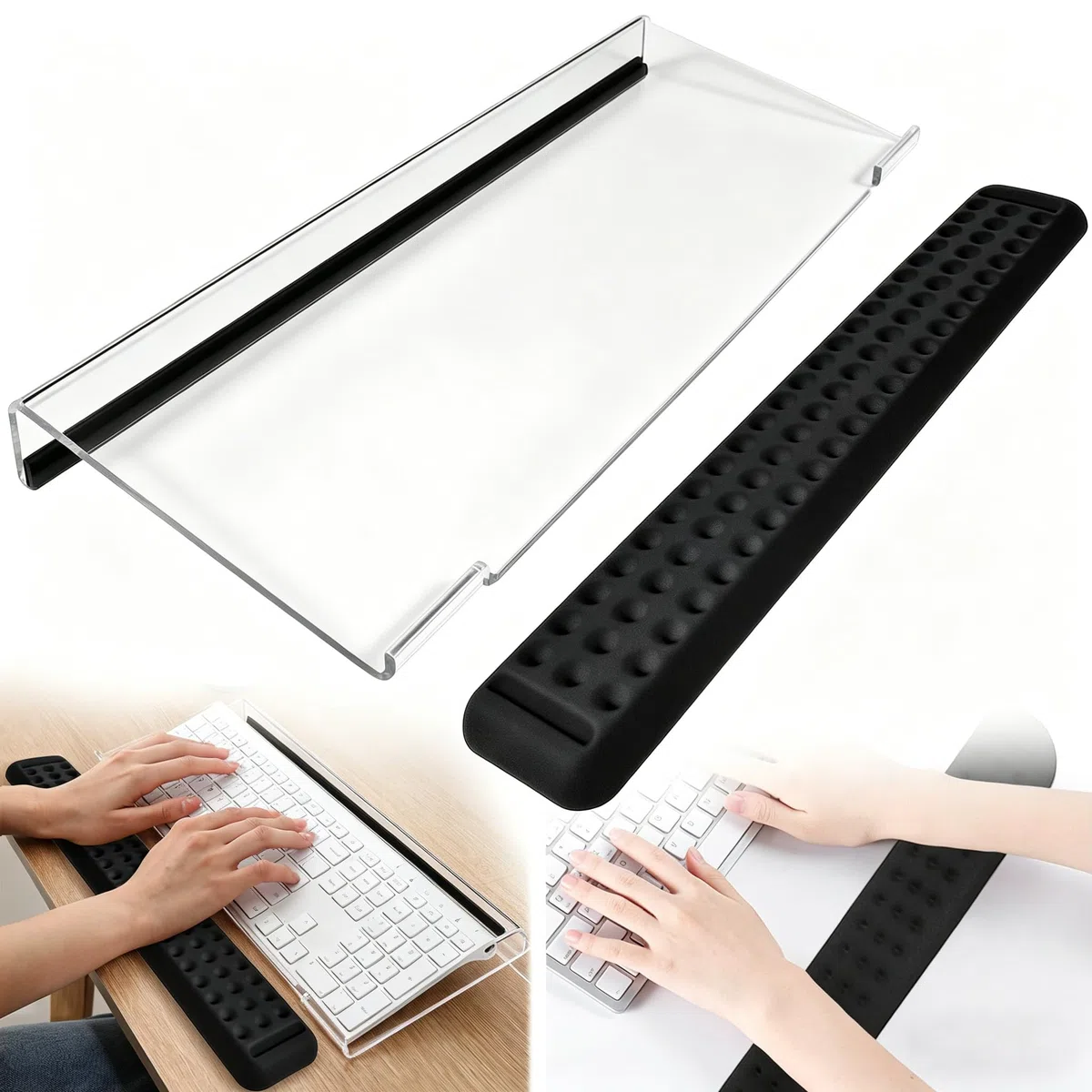 1 Tastaturablage mit 1 Handballenauflage, 43 x 14.5 cm Computer-Tastaturständer Acryl-Tastaturhalter Geneigter Tastaturablagehalter Ergonomischer Tastaturerhöhung für Schreibtisch,Büro,Hause