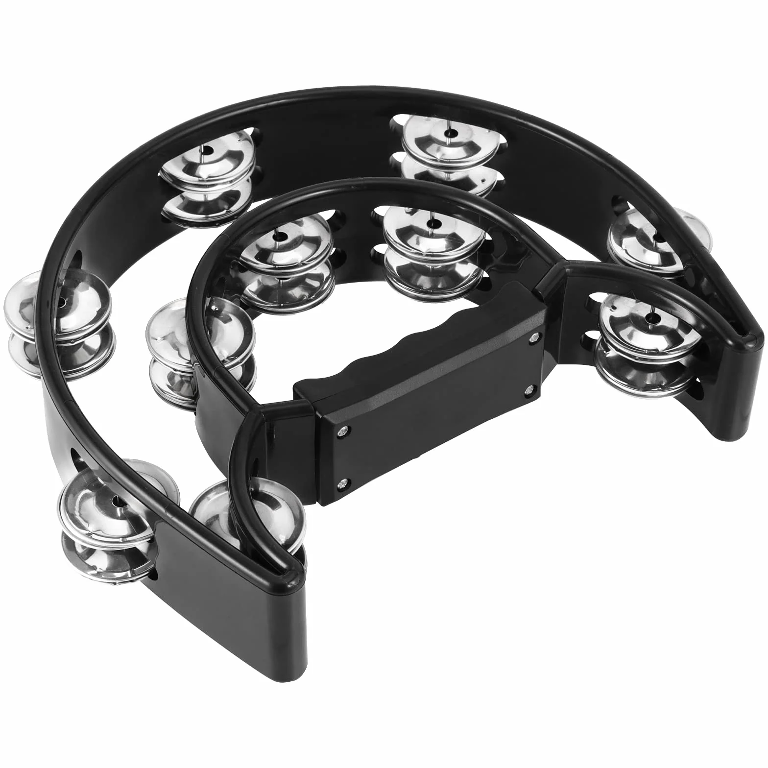 4er Set Tamburin, Plastik Tambourine mit Schellen Metall, Hand Tamburin Halbmond Tambourine Instrument für Rockmusik Musikunterricht und Gruppen