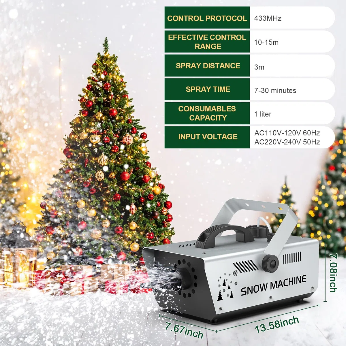 1200W Schneemaschine mit Fernbedienung und Kabelsteuerung, 3m Schneespray Einstellbare Flockengröße für Weihnachten Hochzeiten Partys Bühnen