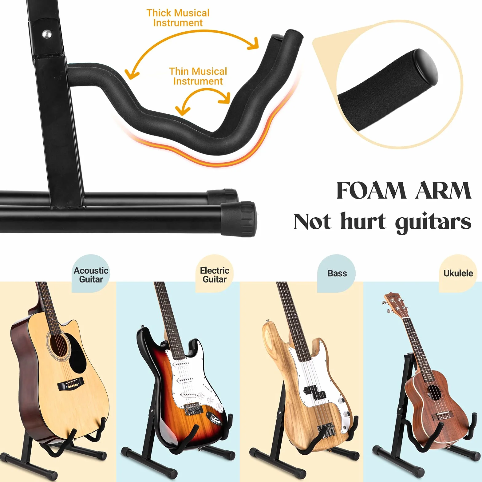 CAHAYA Gitarrenständer A-Frame Faltbar Stabil: Universeller Gitarrenhalter aus Metall Rutschfest Tragbar für Akustikgitarre E-Gitarre Bass Ukulele Platzsparend CY0251