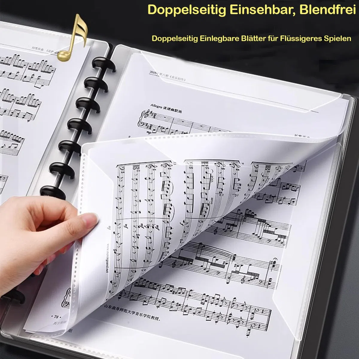 A4 Notenmappe, 40 Taschen/80 Seiten Chormappe, Pilzförmiger Ordner für lose Notenmapp, Music Sheet Chormappe Schwarz für Musikpartitur, Dokumente, Papier, Kunstwerke, Gemälde, Fotos