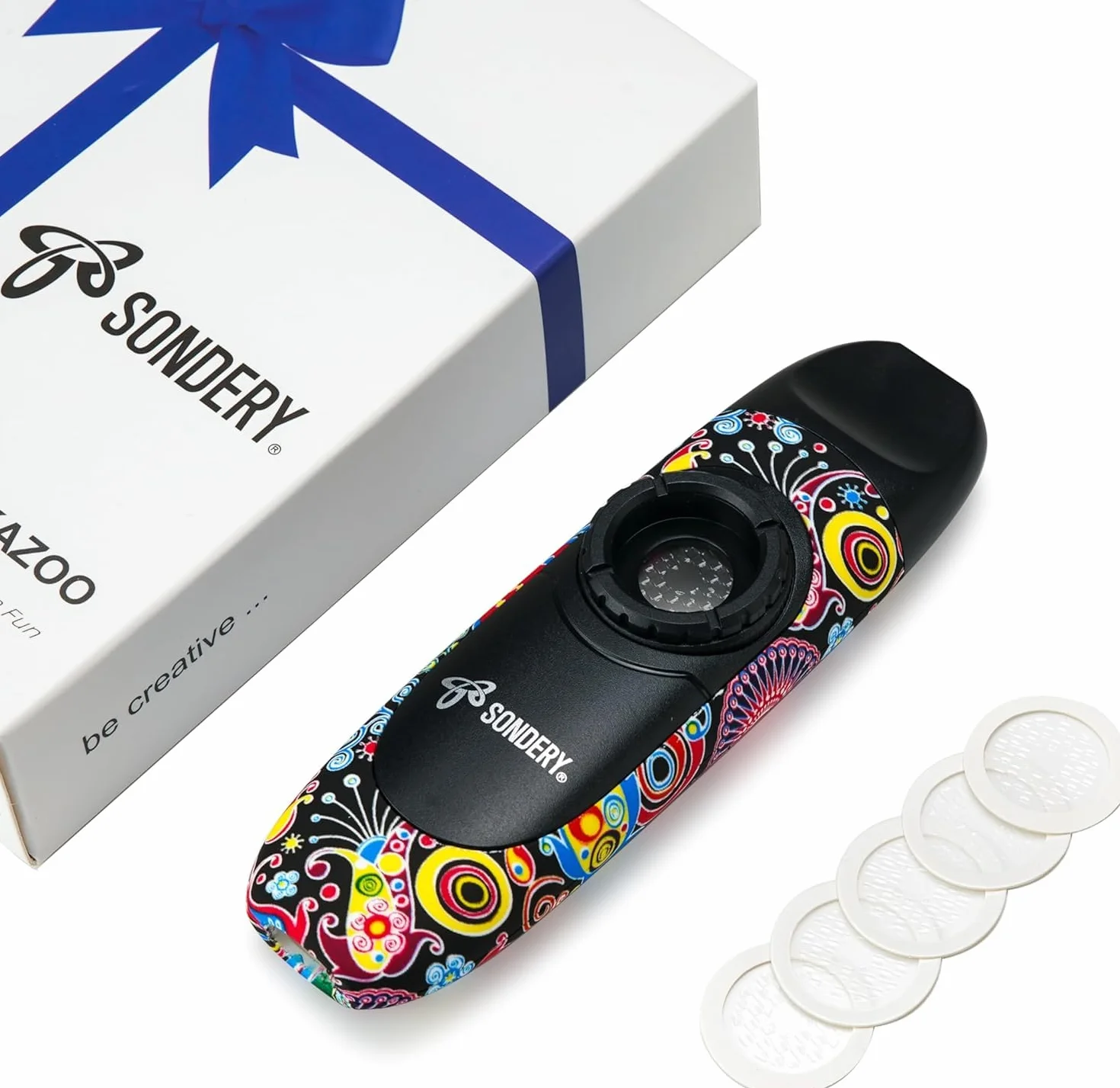 Sondery Kazoo für Kinder und Erwachsene mit 5 Membranen, Spitze zum Aufhängen am Hals und Tasche, ein Musikinstrument-Geschenk für alle Altersgruppen