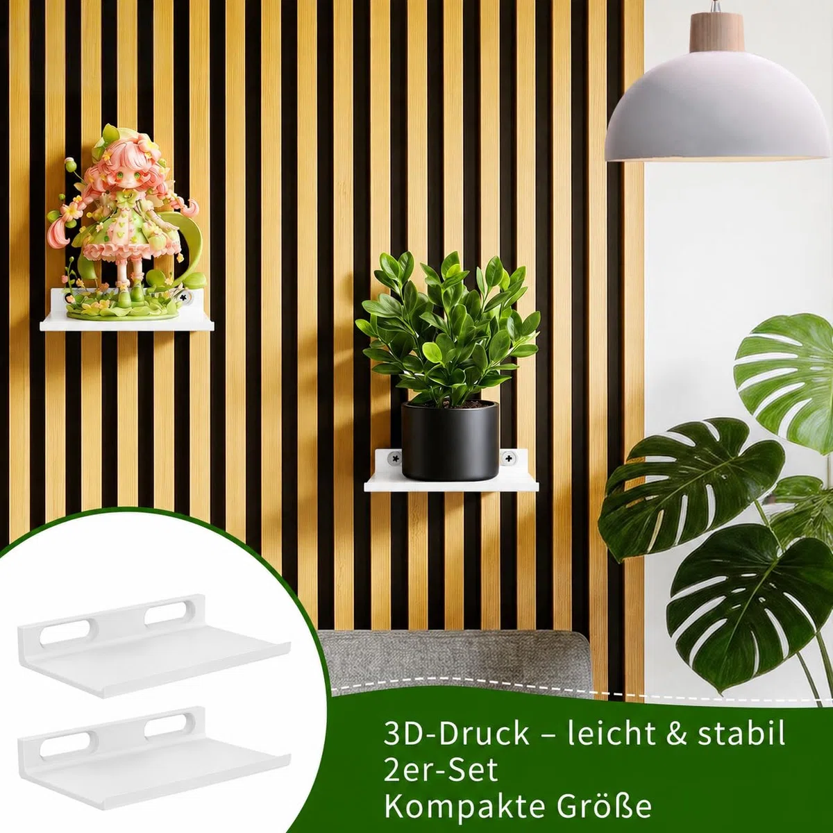 Regal für Akustikpaneele - 2er Set Zubehör Akustikpaneele Ohne Bohren für Vertikale Horizontale Paneele Platzsparendes Wandregal Weiß für Wohnzimmer, Schlafzimmer, Büro, Küche
