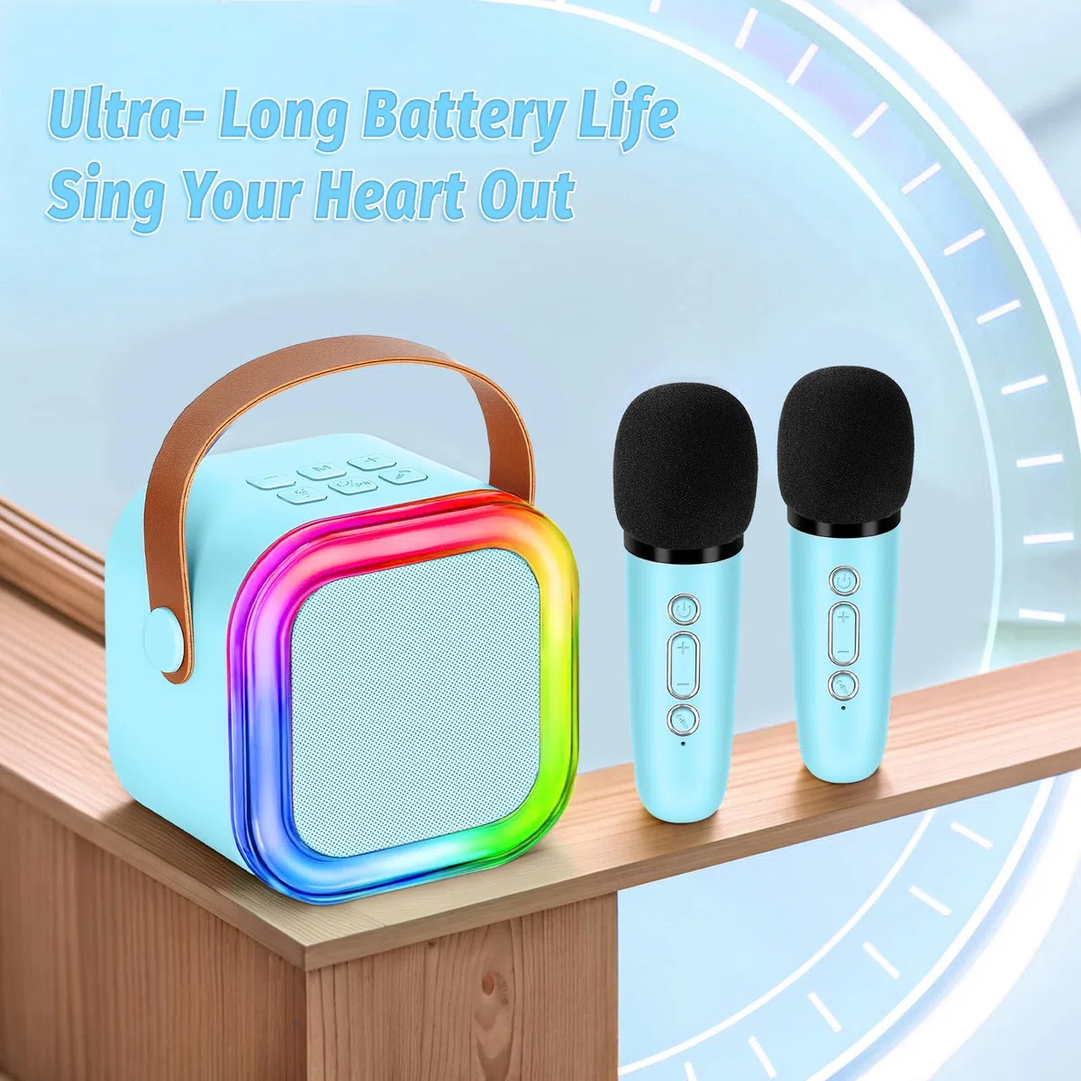 Karaoke Maschine für Kinder und Erwachsene, Mini Karaoke Mikrofon, kabellos, tragbarer Bluetooth-Lautsprecher mit Schwammüberzug, Geschenkspielzeug für Mädchen ab 4, 5, 6, 7, 8, 9, 10 (Blau)