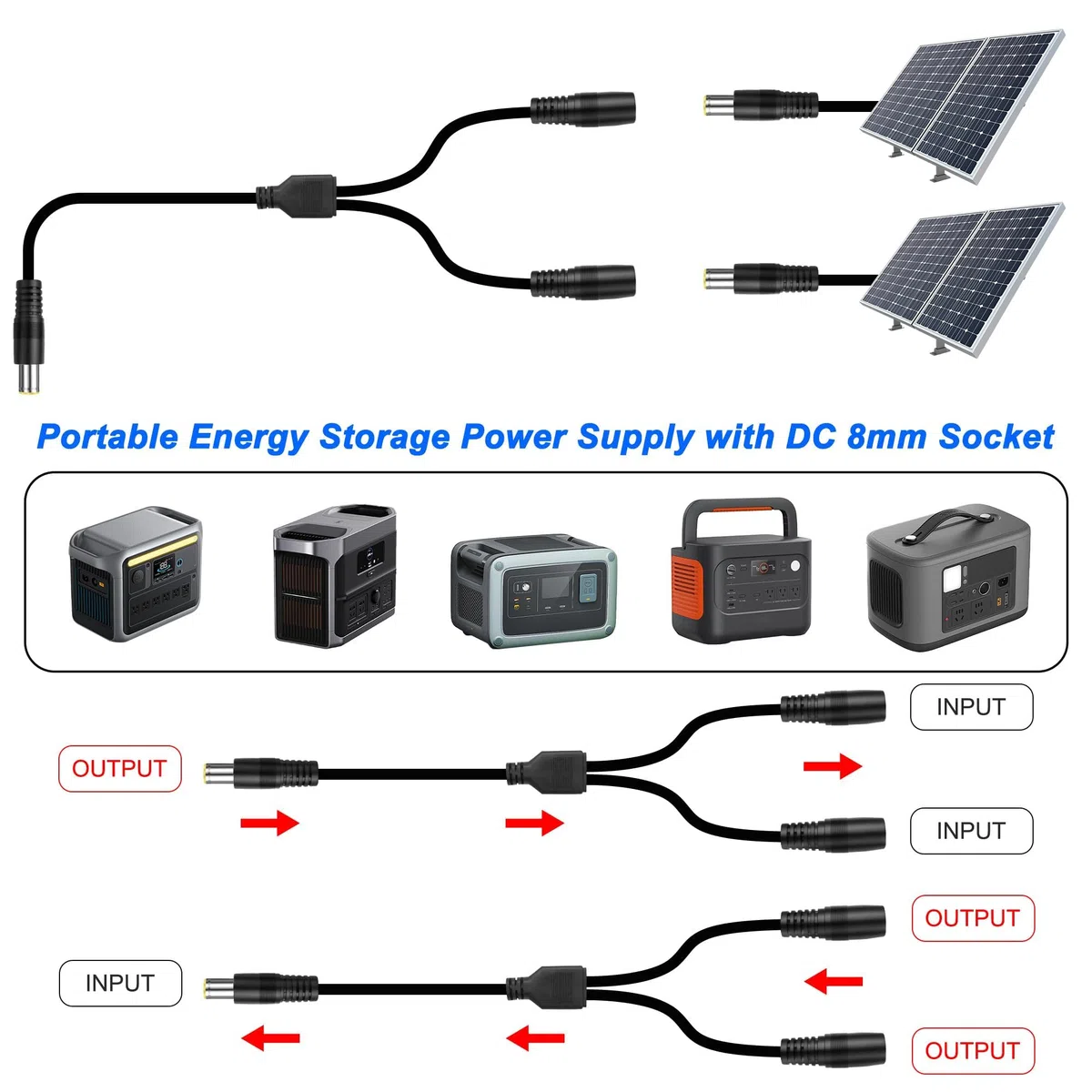 XMSJSIY DC7.9x0.9mm 8mm Power Splitter Kabel 14AWG DC7909 1 Stecker zu 2 Buchse Y Splitter Power Verlängerungskabel für Panel, RV, tragbare Ladestation - 0.6M / 1.9FT