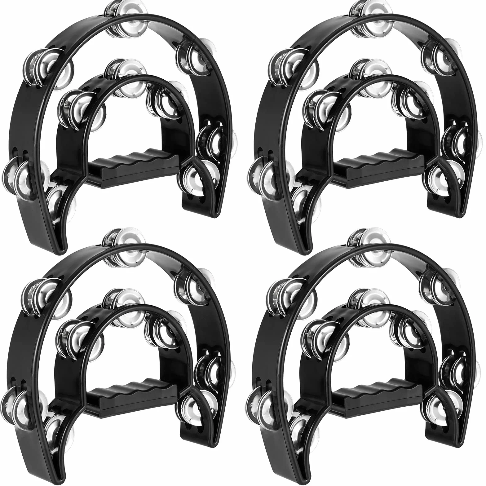 4er Set Tamburin, Plastik Tambourine mit Schellen Metall, Hand Tamburin Halbmond Tambourine Instrument für Rockmusik Musikunterricht und Gruppen
