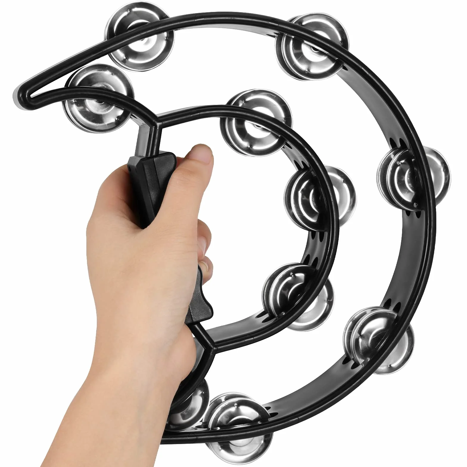 4er Set Tamburin, Plastik Tambourine mit Schellen Metall, Hand Tamburin Halbmond Tambourine Instrument für Rockmusik Musikunterricht und Gruppen
