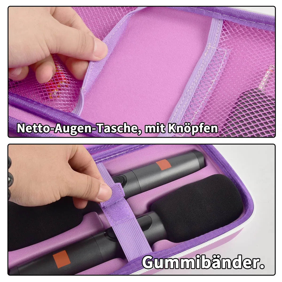 Drahtloses Mikrofon Gehäuse für JBL PartyBox & Zwei Mikrofone System, stoßfeste Karaoke Mikrofone Reisespeicherbox mit Mikrofon Schaumstoffdeckel, hält 2 Mikrofone, Ladegerät (Nur Box)- Violett
