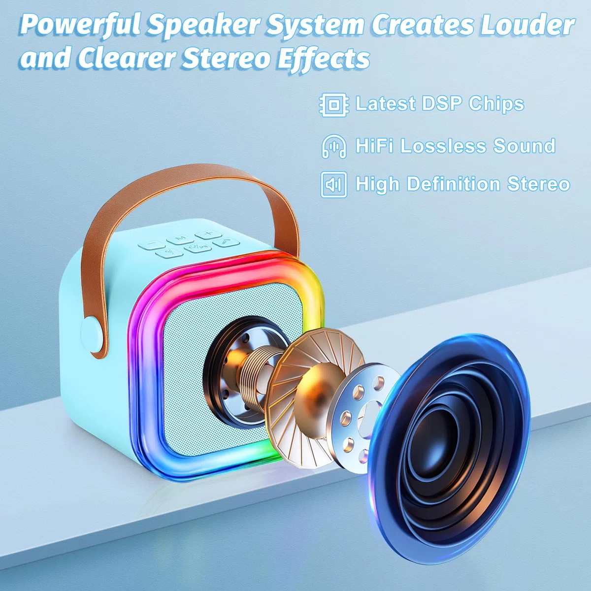 Karaoke Maschine für Kinder und Erwachsene, Mini Karaoke Mikrofon, kabellos, tragbarer Bluetooth-Lautsprecher mit Schwammüberzug, Geschenkspielzeug für Mädchen ab 4, 5, 6, 7, 8, 9, 10 (Blau)