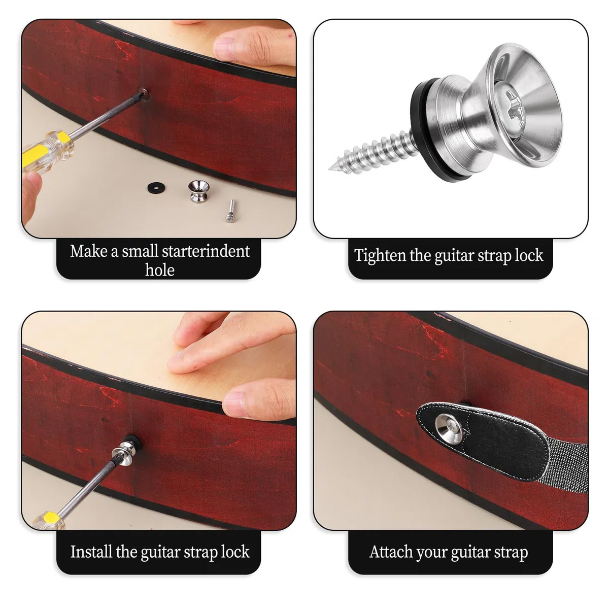 Giantree 4 Stück Gitarrengurtknöpfe, Metall Gitarrengurt Endknopf mit Befestigungsschrauben und Gummi Kissen Gurtschlösser für Klassische Elektrische Akustik Gitarre Bass Ukulele (Silber)