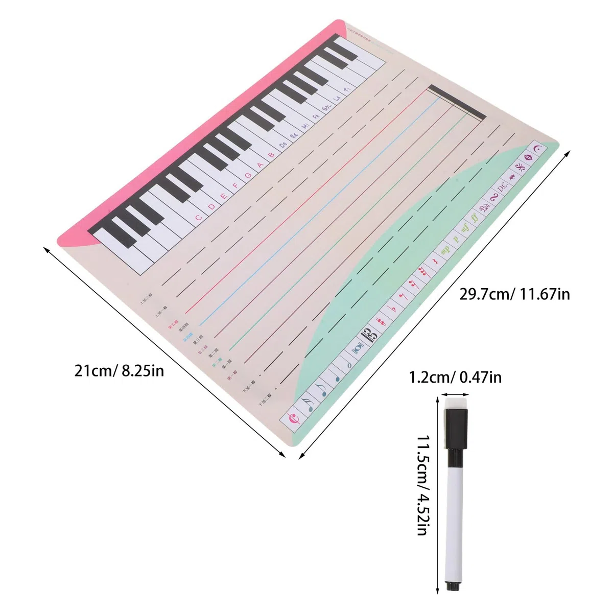 Gatuida Whiteboard-Tafel für Klavier, Tastatur, Notenlinien-Whiteboard für Schüler, Musiker, Musikunterricht, 1 Stift inklusive