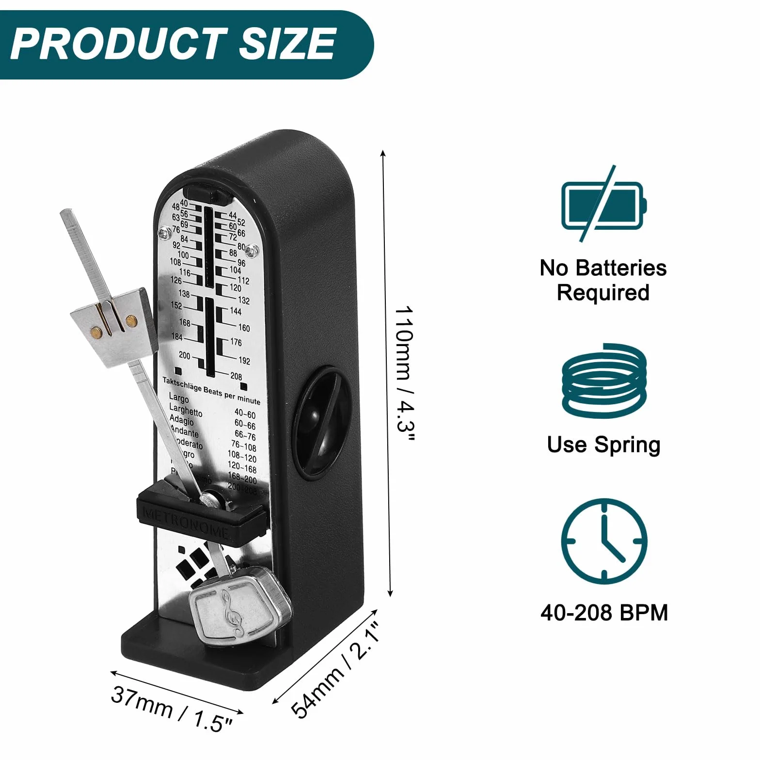 QUARKZMAN Mini Mechanisches Metronom Hohe Genauigkeit Professioneller Musiktimer Universelles Metronom Für Piano Gitarre Violine Ukulele Spieler Schwarz