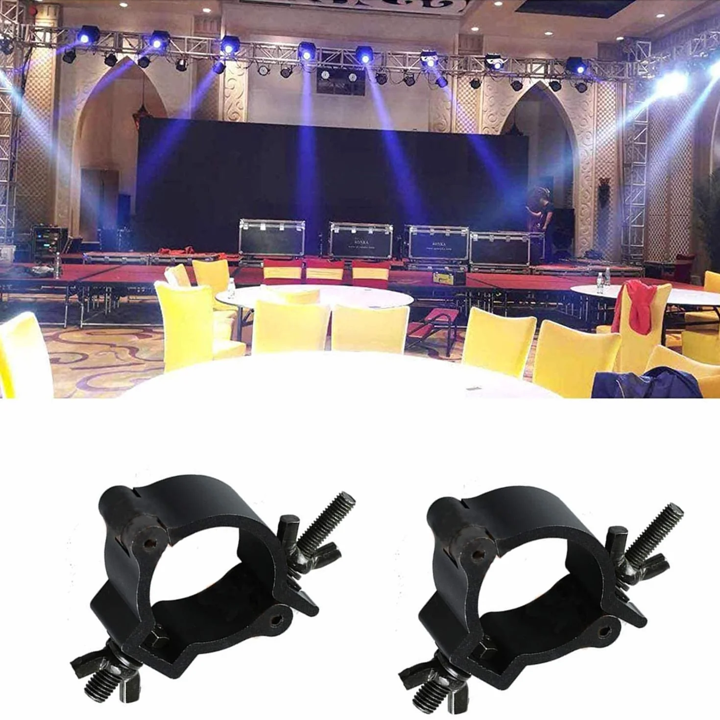 2 Stücke Traversen Klammern Alulegierung Haken Traversen 100KG Ladekapazität für 48-51mm Rohr Bühnenlicht Scheinwerfer Moving Head Beleuchtung Unterstützt Racks(schwarz)