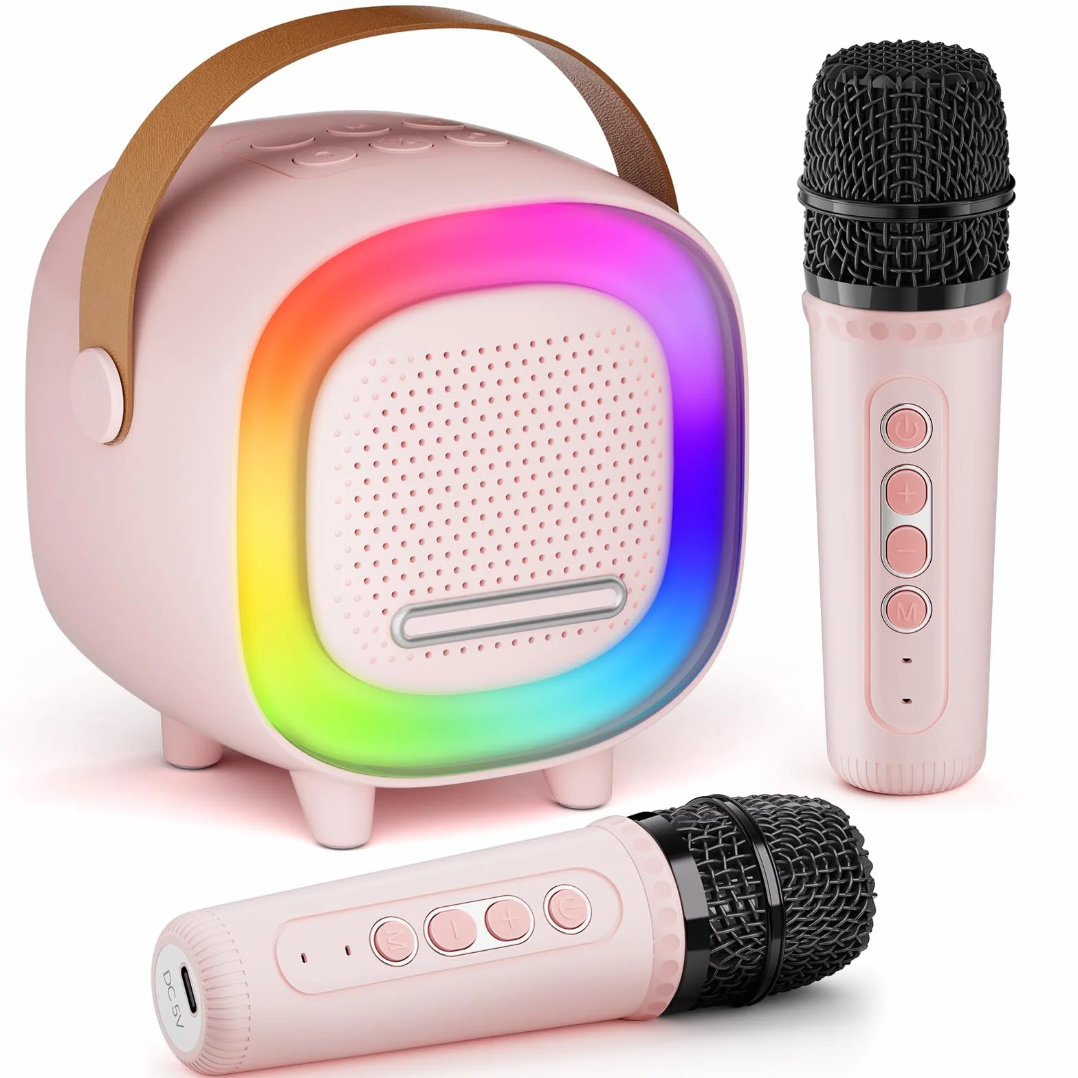 Karaoke Maschine Kinder, Mini Karaoke Maschine mit 2 Mikrofonen, Karaoke Kinder Mikrofon mit Stimmeffekten & LED-Lichtern, Geschenk Mädchen 3-12 Jahre Geburtstagsgeschenk für Kinder Spielzeug