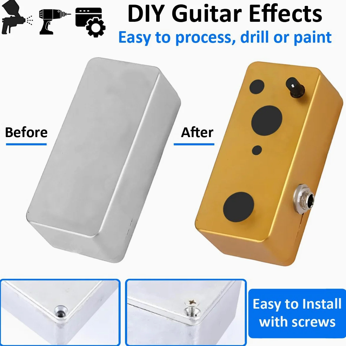 2 Stück 1590B Gitarren Effektpedal Gehäuse Stompbox Aluminium-Druckguss-Gehäuse Elektronik Projektgehäuse Metall Druckguss Alu Gehäuse Gitarreneffektpedal 112mmx60mmx31mm