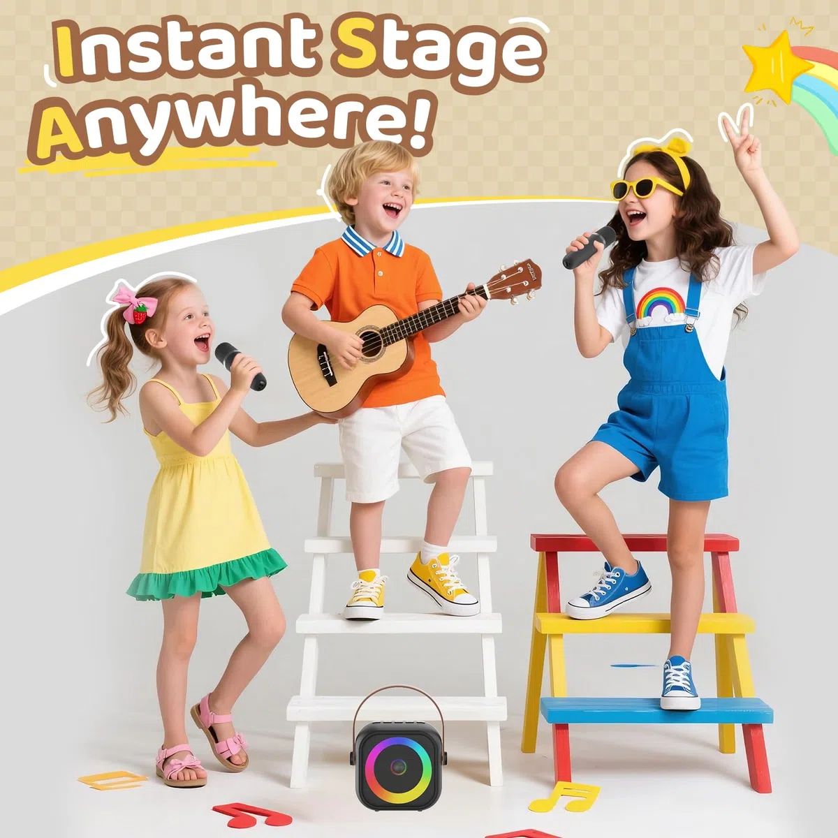 Karaoke Maschine mit 2 Karaoke Mikrofon, Tragbaren Bluetooth Lautsprecher für Erwachsene/Kinder, Geschenk Spielzeug Junge 3-15 Jahre, Mini Karaoke Maschine mit Disco Licht, Ideal für Party