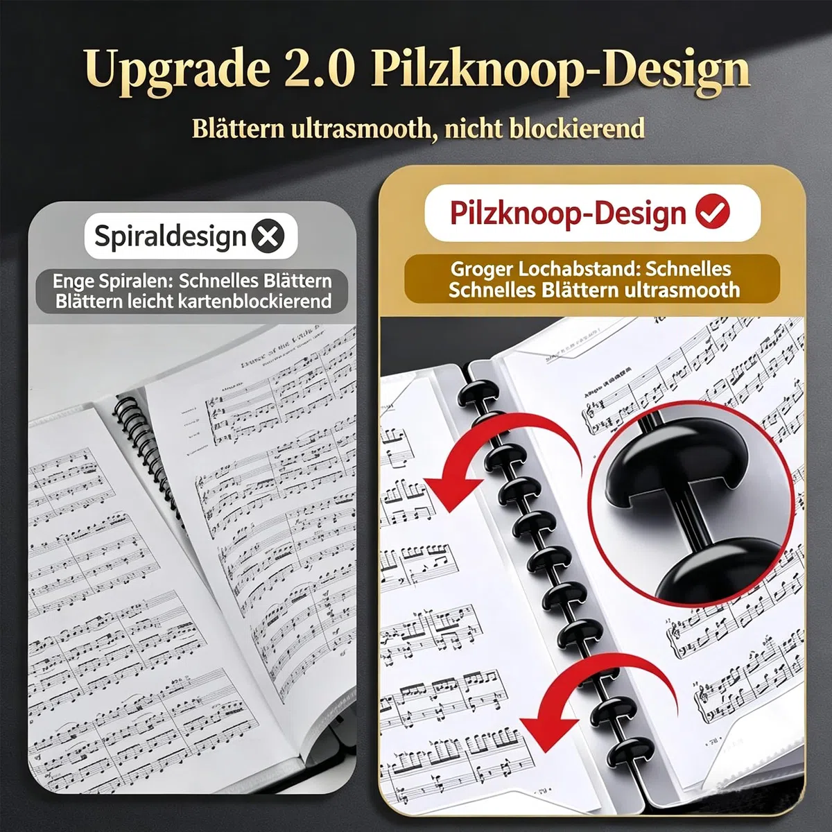 A4 Notenmappe, 40 Taschen/80 Seiten Chormappe, Pilzförmiger Ordner für lose Notenmapp, Music Sheet Chormappe Schwarz für Musikpartitur, Dokumente, Papier, Kunstwerke, Gemälde, Fotos
