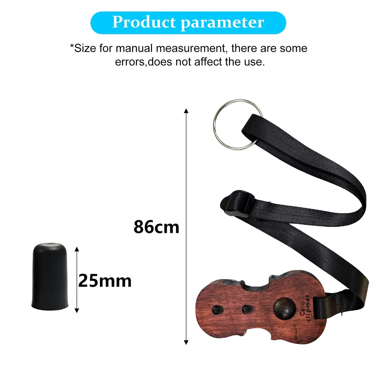 Cello Anti Rutsch Riemen, Holz Cello Rutsch Stopper mit 2 Anti Kappe, mit verstellbarem Nylongurt und 3 Löchern für Musikinstrument