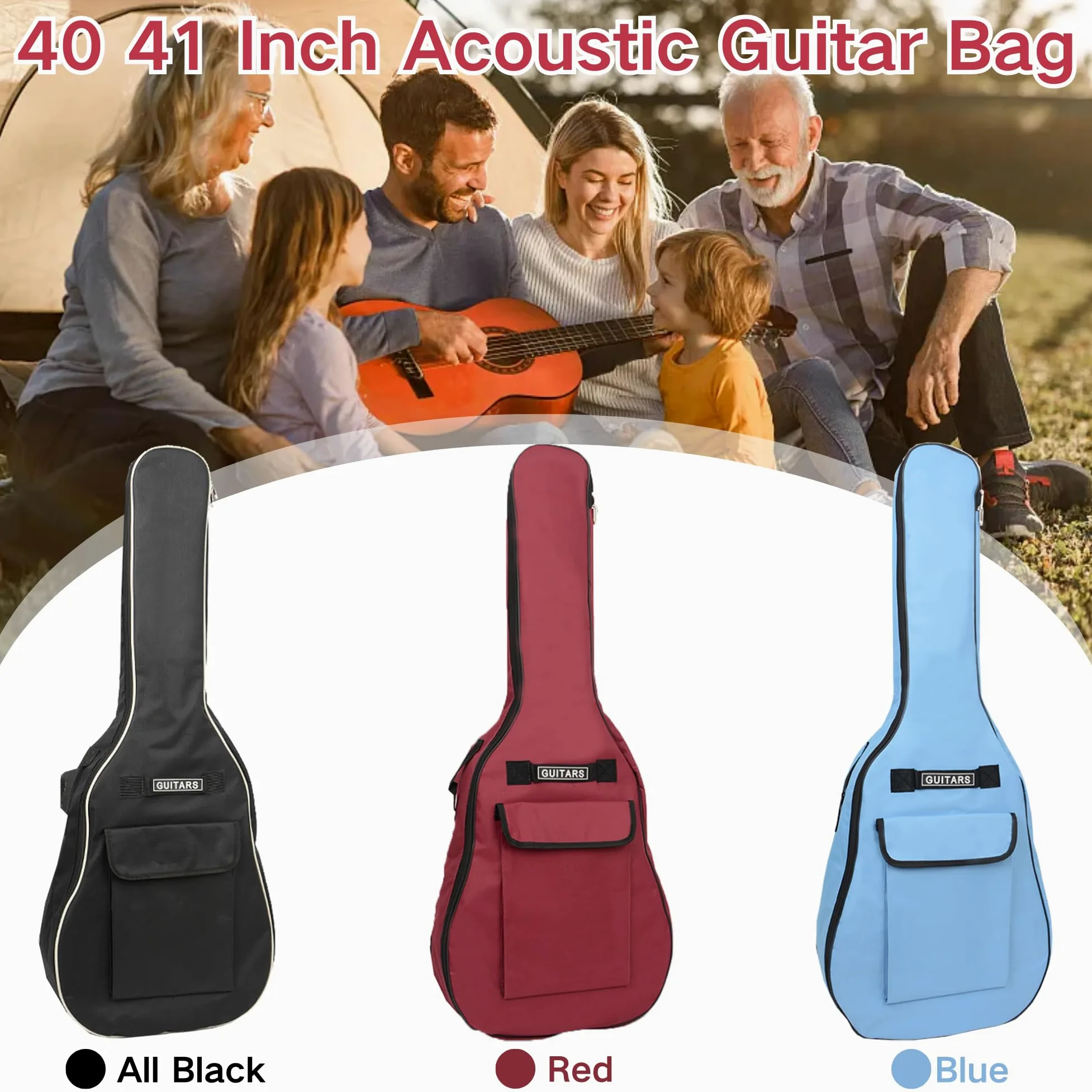 SUQ Wasserdichte Oxford Gitarrentasche, 40/41 Zoll Tasche Musikmuster Nylon Gigbag, E-Gitarrentasche Akustikgitarre und Konzertgitarren Stoßfest (Blau)