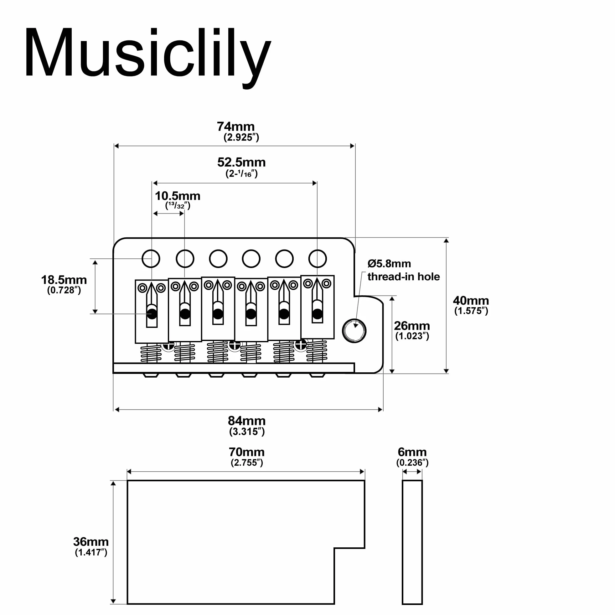 Musiclily 52,5mm Tremolo Bridge ST Tremolo Steg Brücke System für Fender Strat Style E-Gitarre, Schwarz