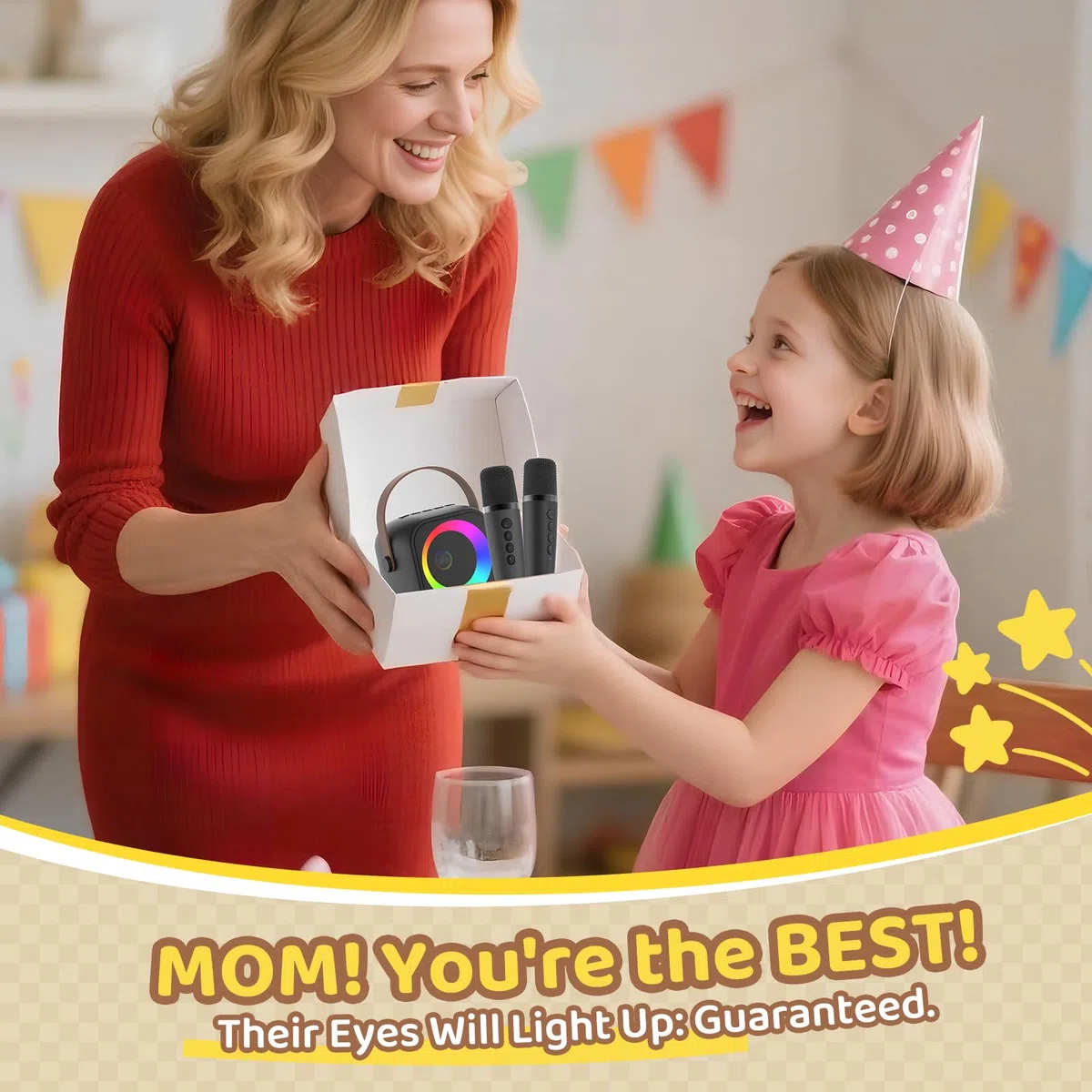 Karaoke Maschine mit 2 Karaoke Mikrofon, Tragbaren Bluetooth Lautsprecher für Erwachsene/Kinder, Geschenk Spielzeug Junge 3-15 Jahre, Mini Karaoke Maschine mit Disco Licht, Ideal für Party