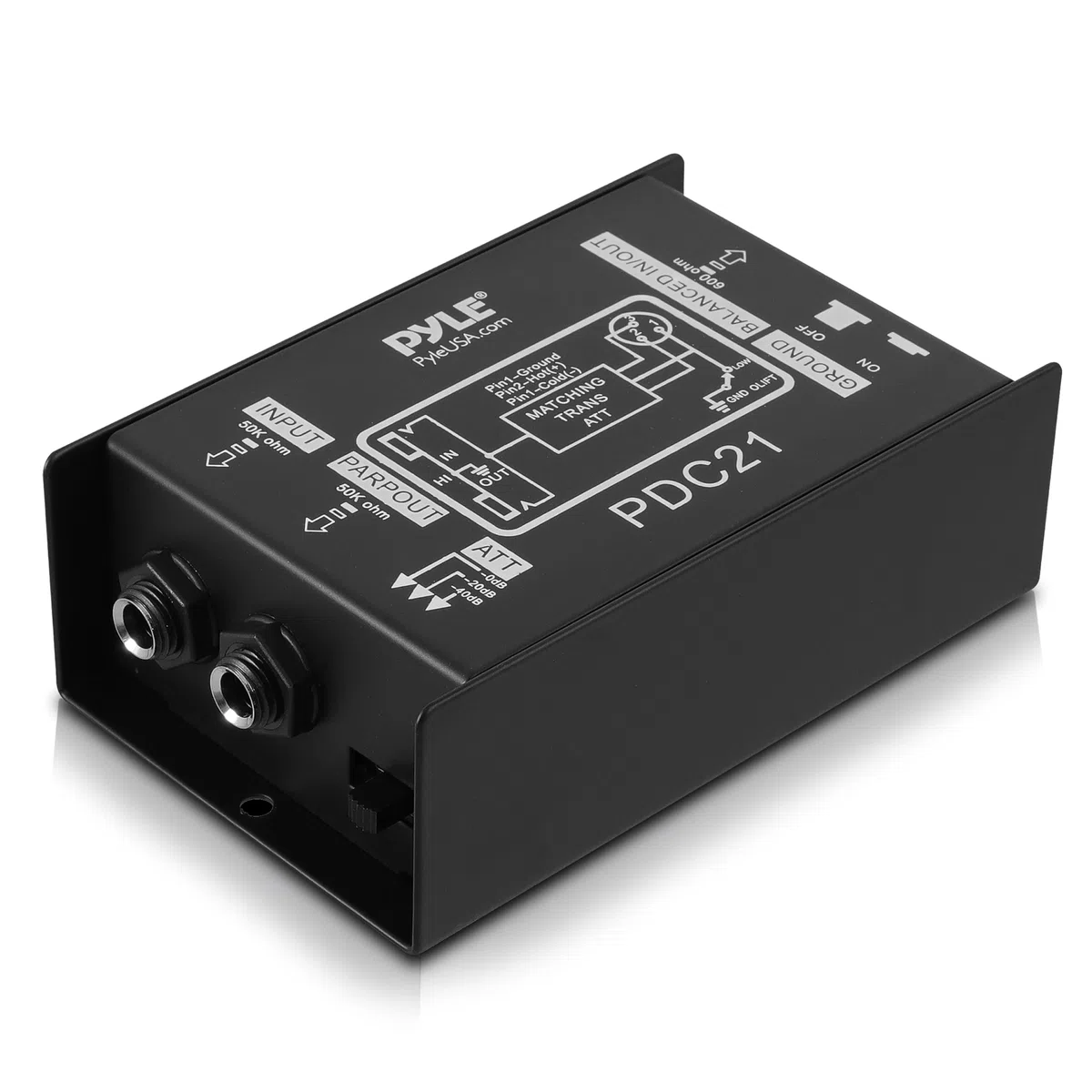 Pyle Passive DI Box mit Ground Lift, Direct Injection Box Gitarre, Bass & Keyboard, 6,3 mm Klinke, Störungsfreie Signalübertragung, Brumm-Unterdrückung, Robustes Metallgehäuse für Bühne & Studio