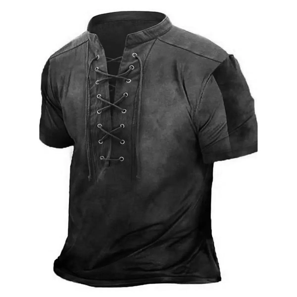 Herren Kurzarm Henley Shirt Männer Freizeithemd Vintage Casual Leicht T-Shirt mit Schnürung Beiläufig T Shirts Vintage Henley Pirate Shirt Männer Sommer Strandhemd