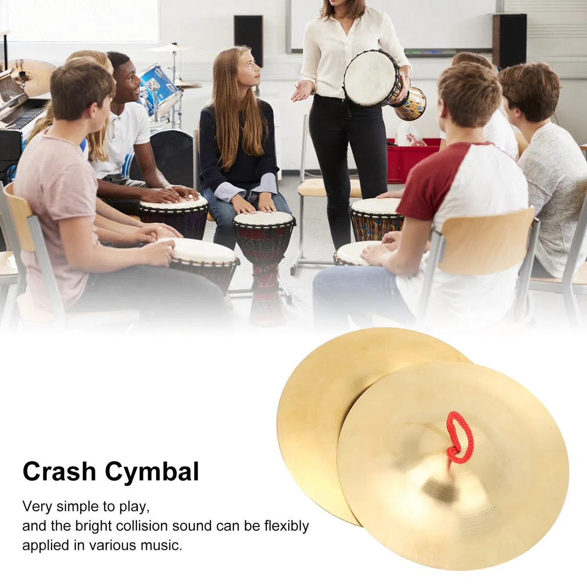 1 Pair Hand Cymbals, 14.7cm/5.79in Mini Marching Cymbals Each with Red Lanyard, Brass Percussion Instrument for Performance Party Beginner Players