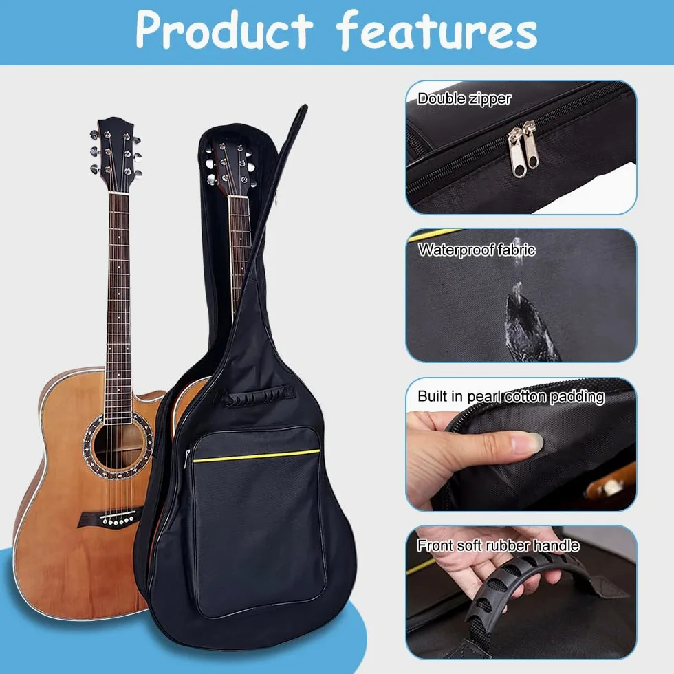 1 Stück Gitarrentasche Akustikgitarre Gig Bag Guitar Case Gitarrentasche in Originalgröße mit Schultergurten für Konzertgitarre, E-Gitarre, Akustikgitarre, Westerngitarre, Akustikbass(Schwarz)