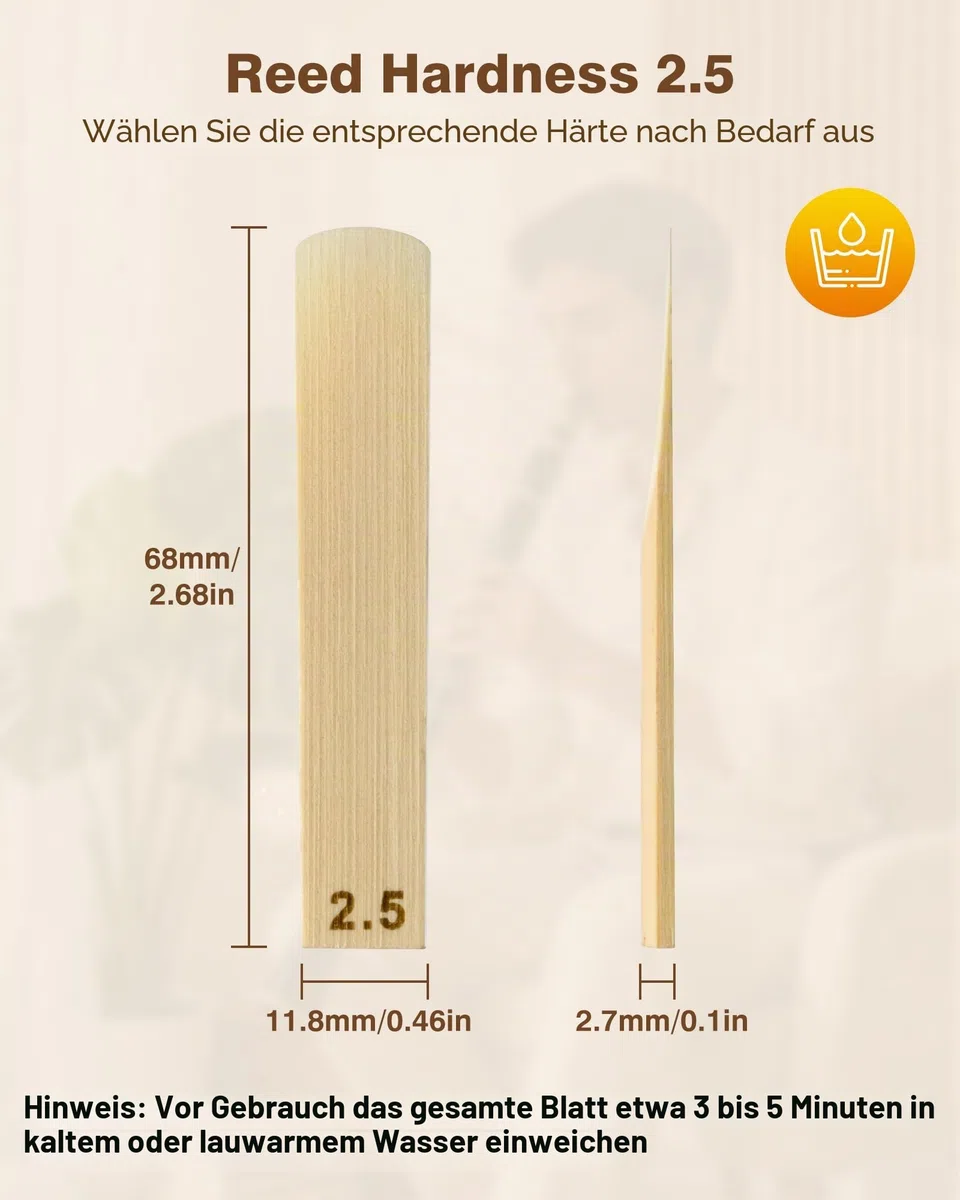 New Bee Bb Klarinettenblätter 10Pack Einzeln Verpackt mit Feuchtigkeitsschutzbeutel Blätteretui Blätter für Bb-Klarinette für Klarinettenanfänger, Pädagogen und Spieler (Stärke 2.5)