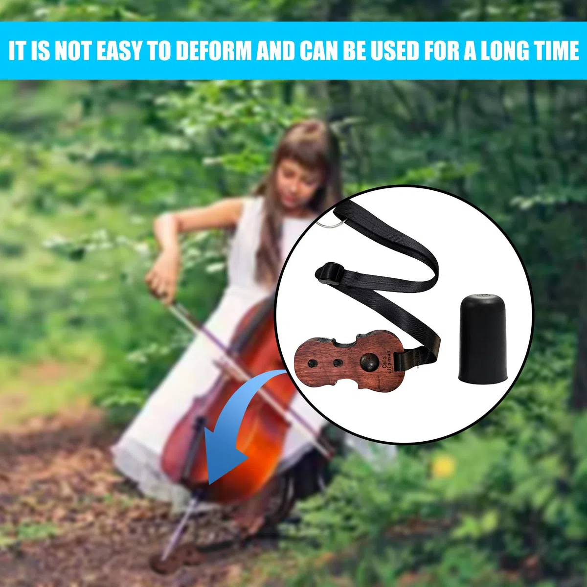 Cello Anti Rutsch Riemen, Holz Cello Rutsch Stopper mit 2 Anti Kappe, mit verstellbarem Nylongurt und 3 Löchern für Musikinstrument