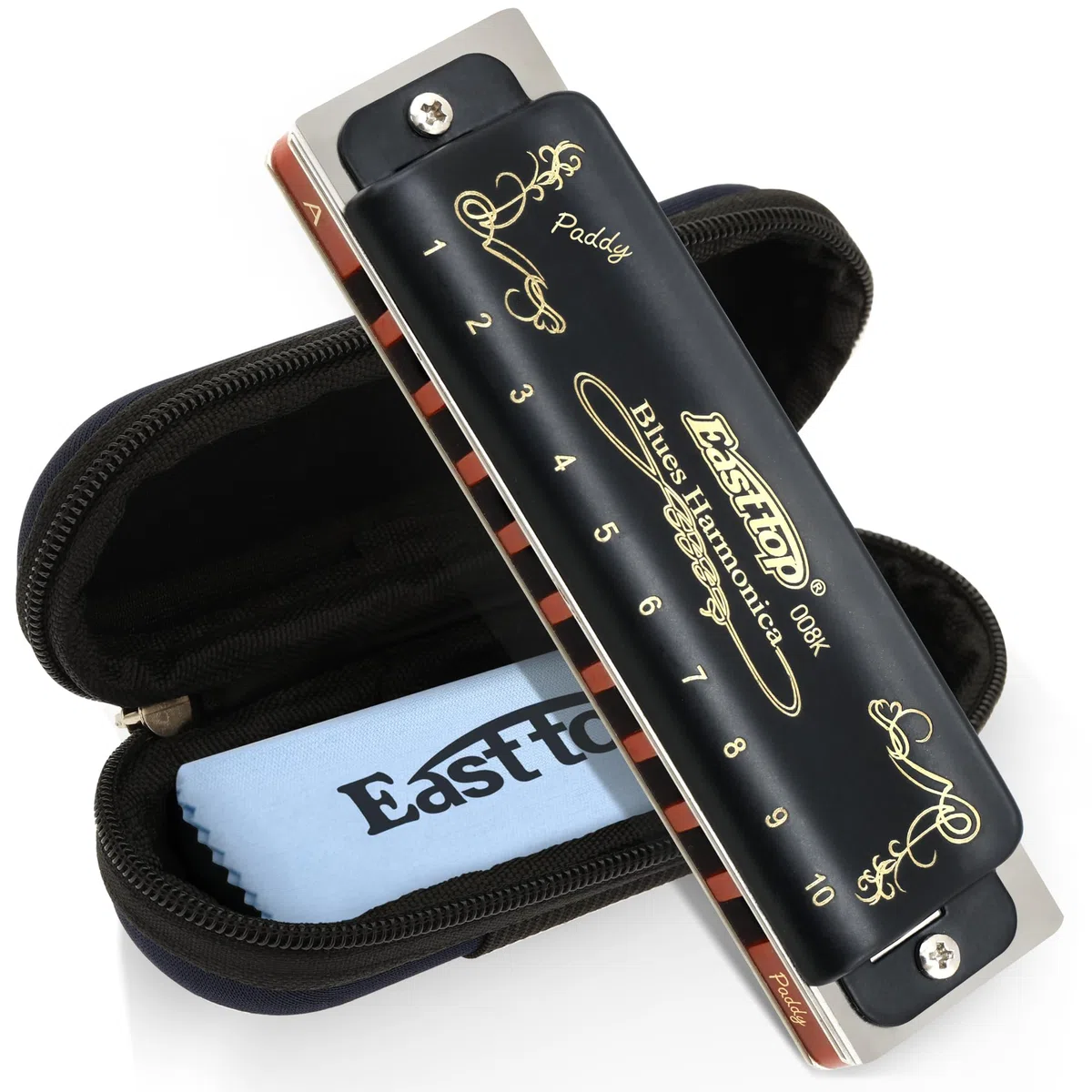 East Top 10 Löcher 20 Töne 008K Blues Professional Diatonic Blues Mundharmonika-Tonart von Paddy A, Mundharmonika für Erwachsene, Profispieler und Studenten