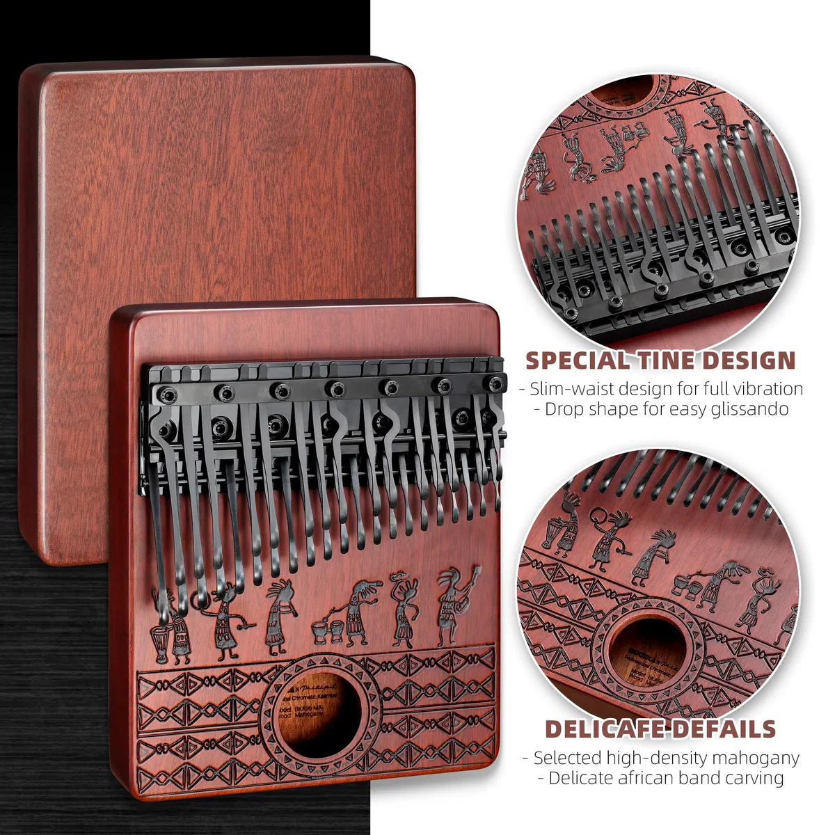 MOOZICA 36 Tasten Chromatisch Kalimba, Double-Layer Klavier Layout 36 Zinken Kalimba Daumenklavier, professionelles Kalimba aus massivem Mahagoni (BKA36-Neu)