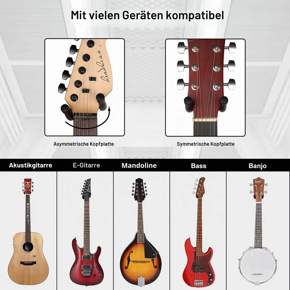 Gitarre Wandhalterung für Wand, 2 Stück Gitarrenhalter für Bass, E-gitarre, Banjo Universal Holz Gitarrenständer, Klassische Akustikgitarre Haken Gitarrenwandhalter Gitarrenzubehör
