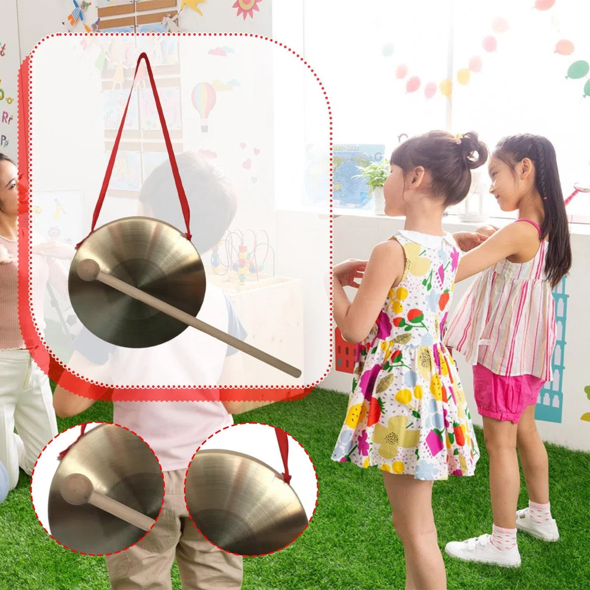 Mini-Gong aus Messing mit Holzschlägel, Handgong für Kinder und Veranstaltungen, 10cm