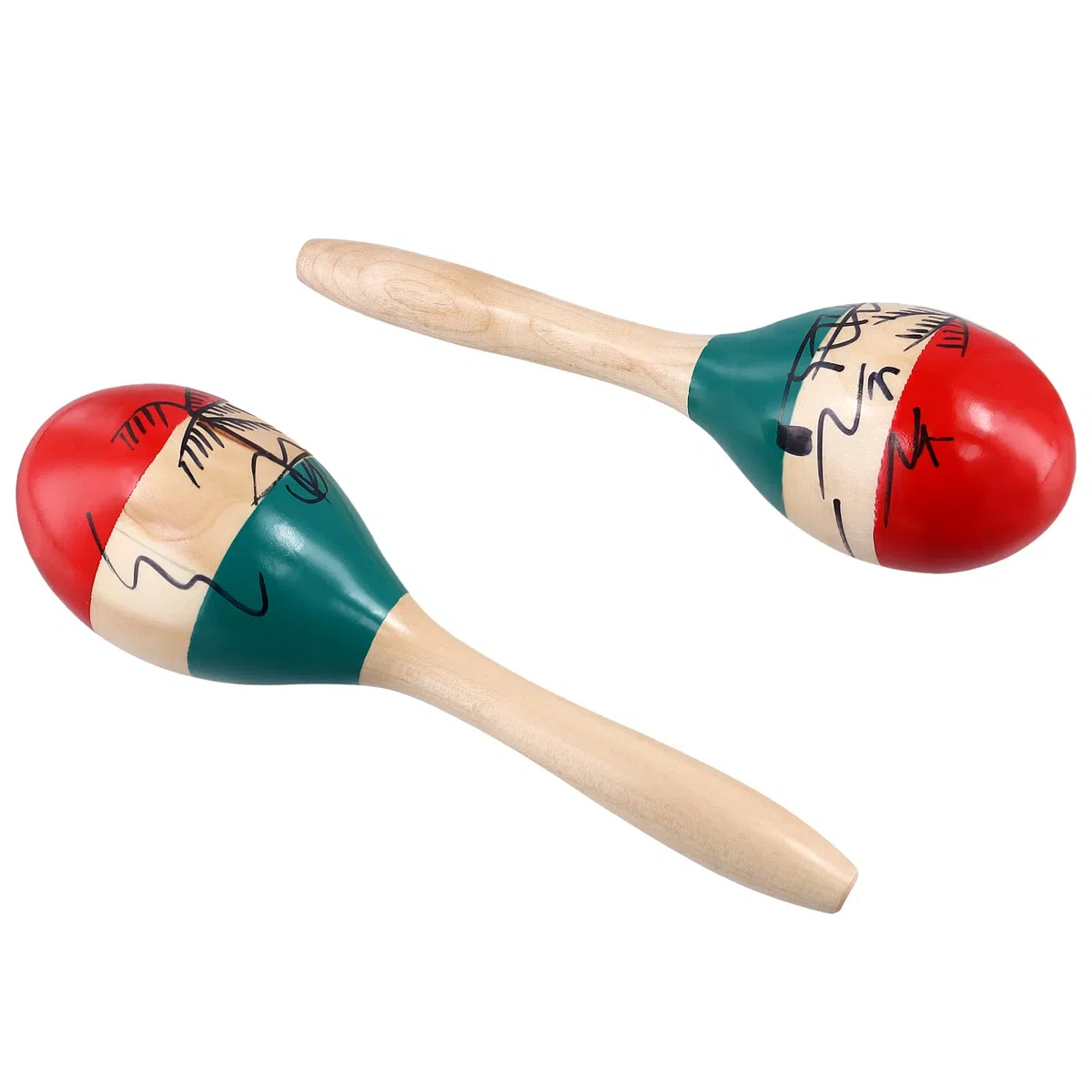 2 Paar Holz Maracas, Handbemalt Naturholz Maracas Percussion für Party, Schule, Aufführungen