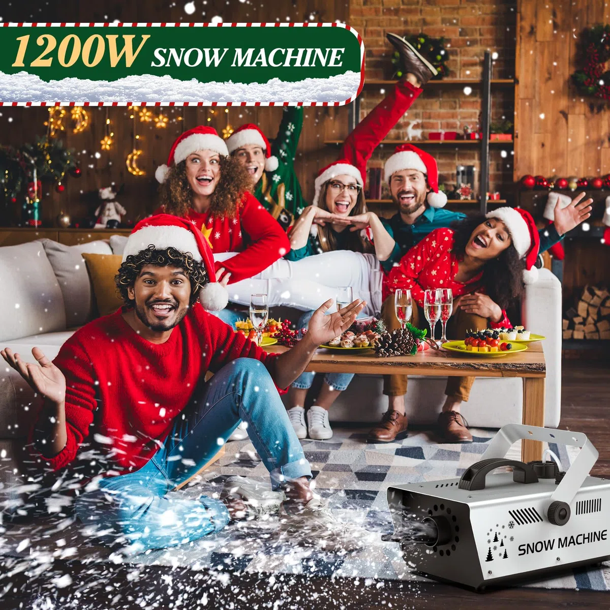 1200W Schneemaschine mit Fernbedienung und Kabelsteuerung, 3m Schneespray Einstellbare Flockengröße für Weihnachten Hochzeiten Partys Bühnen