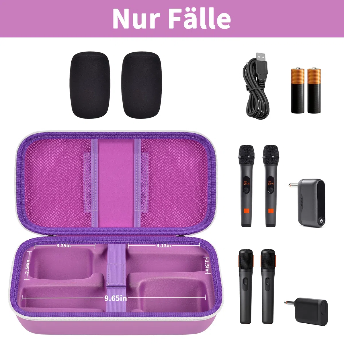 Drahtloses Mikrofon Gehäuse für JBL PartyBox & Zwei Mikrofone System, stoßfeste Karaoke Mikrofone Reisespeicherbox mit Mikrofon Schaumstoffdeckel, hält 2 Mikrofone, Ladegerät (Nur Box)- Violett