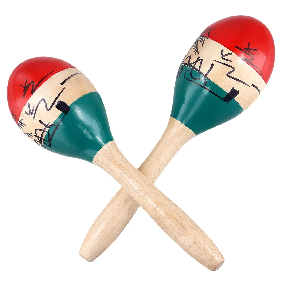 2 Paar Holz Maracas, Handbemalt Naturholz Maracas Percussion für Party, Schule, Aufführungen