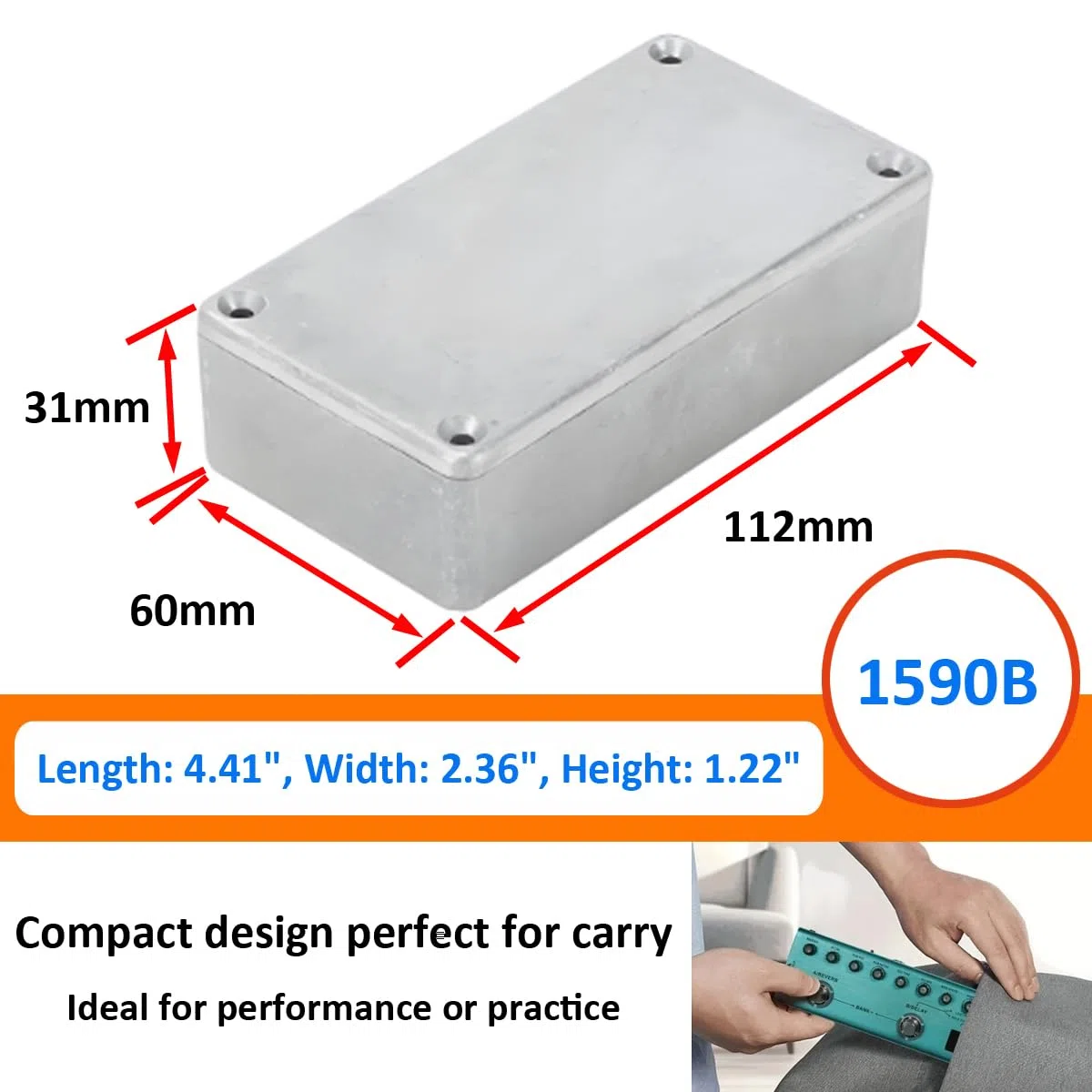2 Stück 1590B Gitarren Effektpedal Gehäuse Stompbox Aluminium-Druckguss-Gehäuse Elektronik Projektgehäuse Metall Druckguss Alu Gehäuse Gitarreneffektpedal 112mmx60mmx31mm