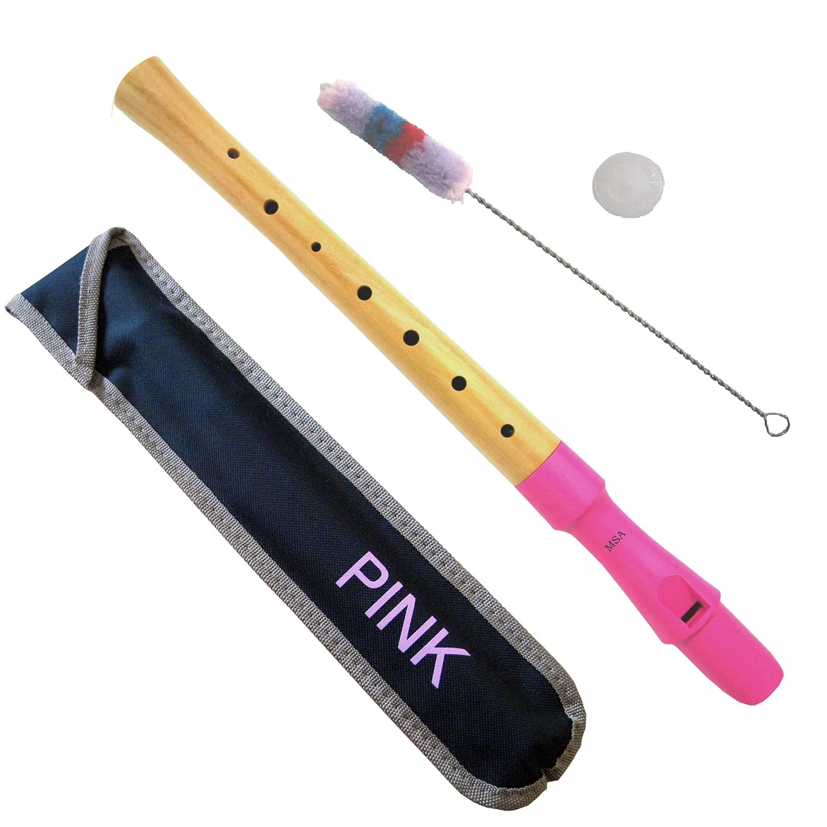 MSA Sopranblockflöte aus Holz, Schulblockflöte, C-Sopranblockflötenmundstück, rosa, deutsches Griffsystem, Einloch-Koffer, Reinigungstupfer, Fett FP7PINK