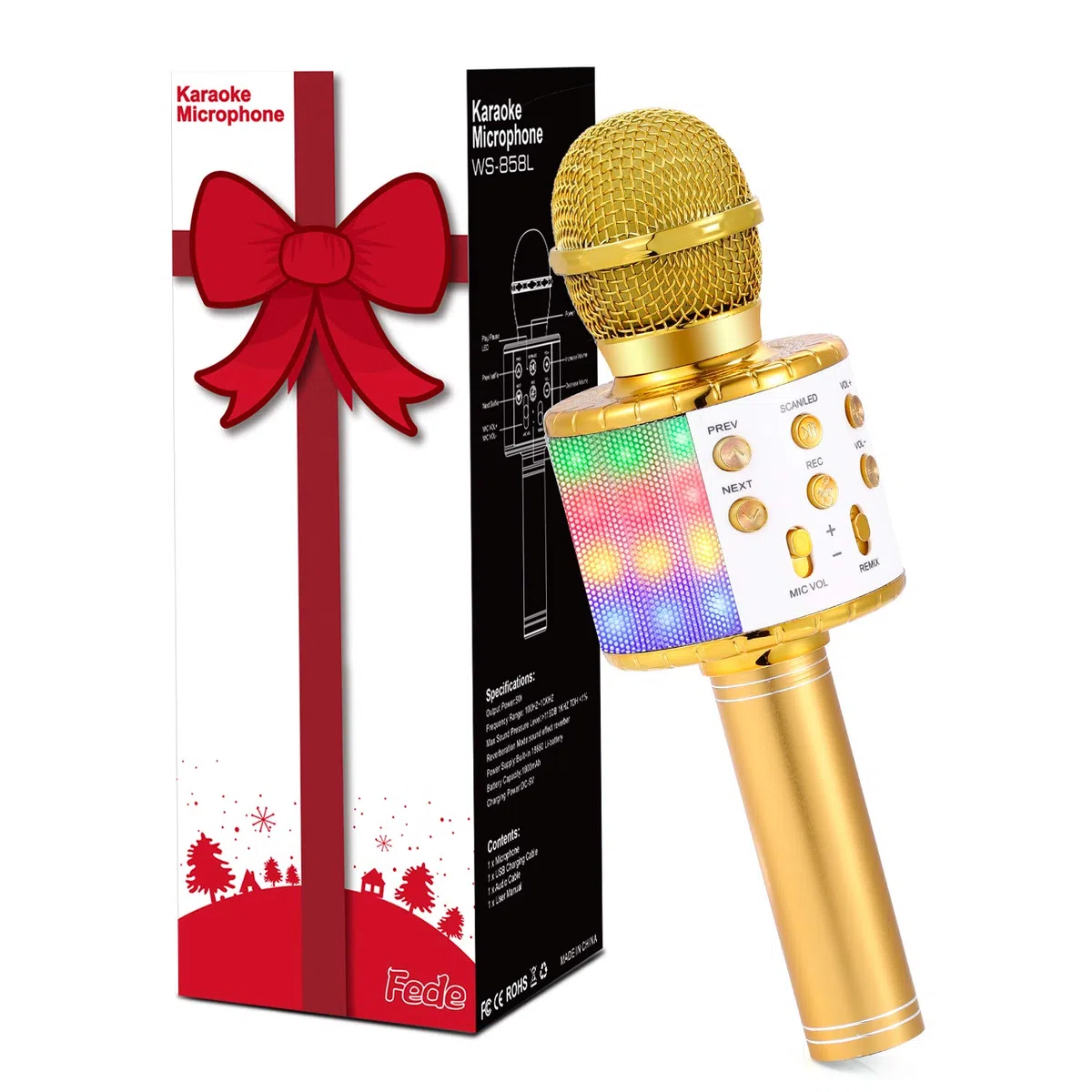 Fede Karaoke Mikrofon, Drahtloses Bluetooth Mikrofon für Kinder, Lustige Geschenke Spielzeug für Teenager Mädchen Jungen