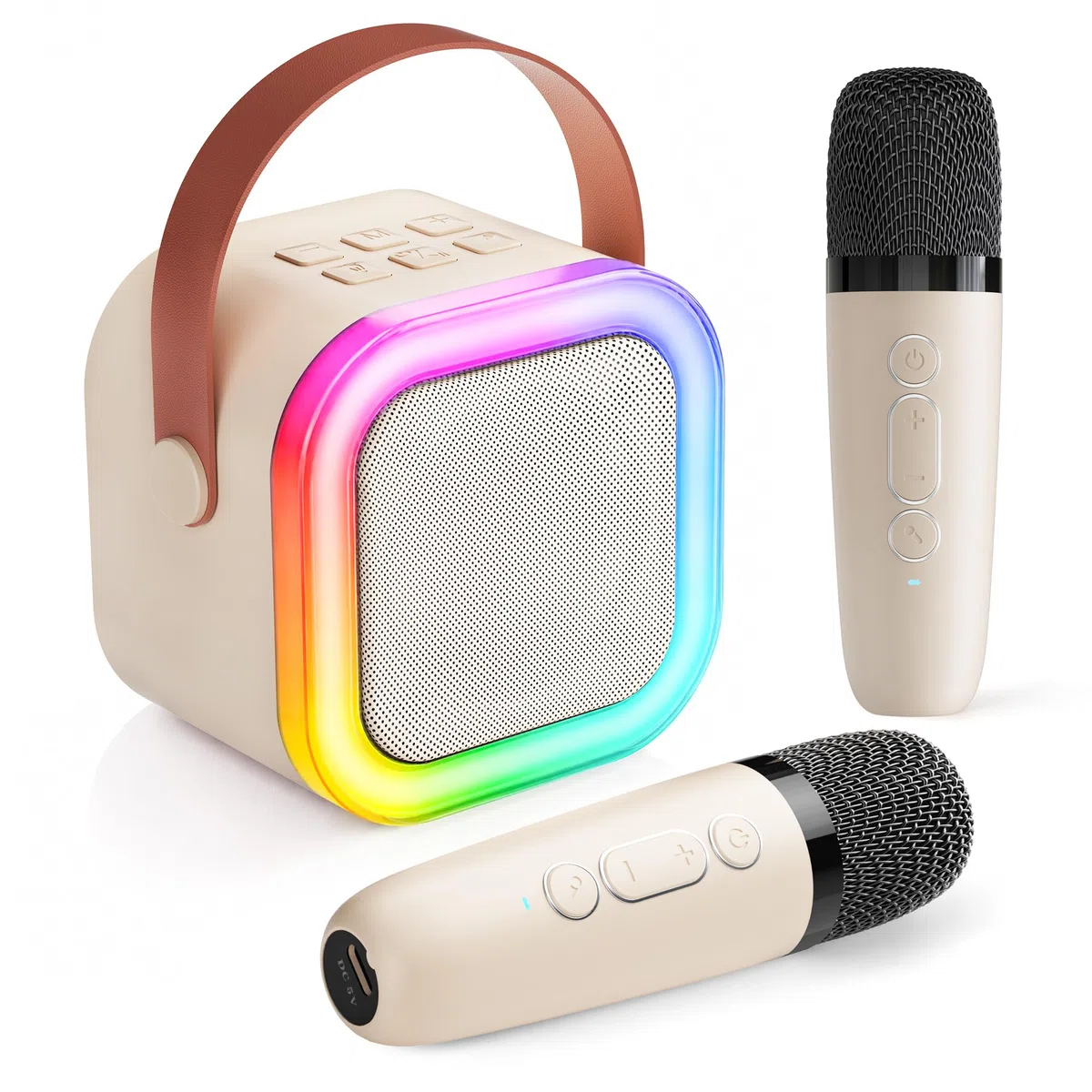 Karaoke Maschine für Kinder,Mini Karaoke Maschine mit 2 kabellosen Mikrofonen,Geburtstagsgeschenk für Mädchen 3-15 Jahre,Kinder Spielzeug für Jungen und Mädchen 3-12 Jahre,Lautsprecher LED Leuchte