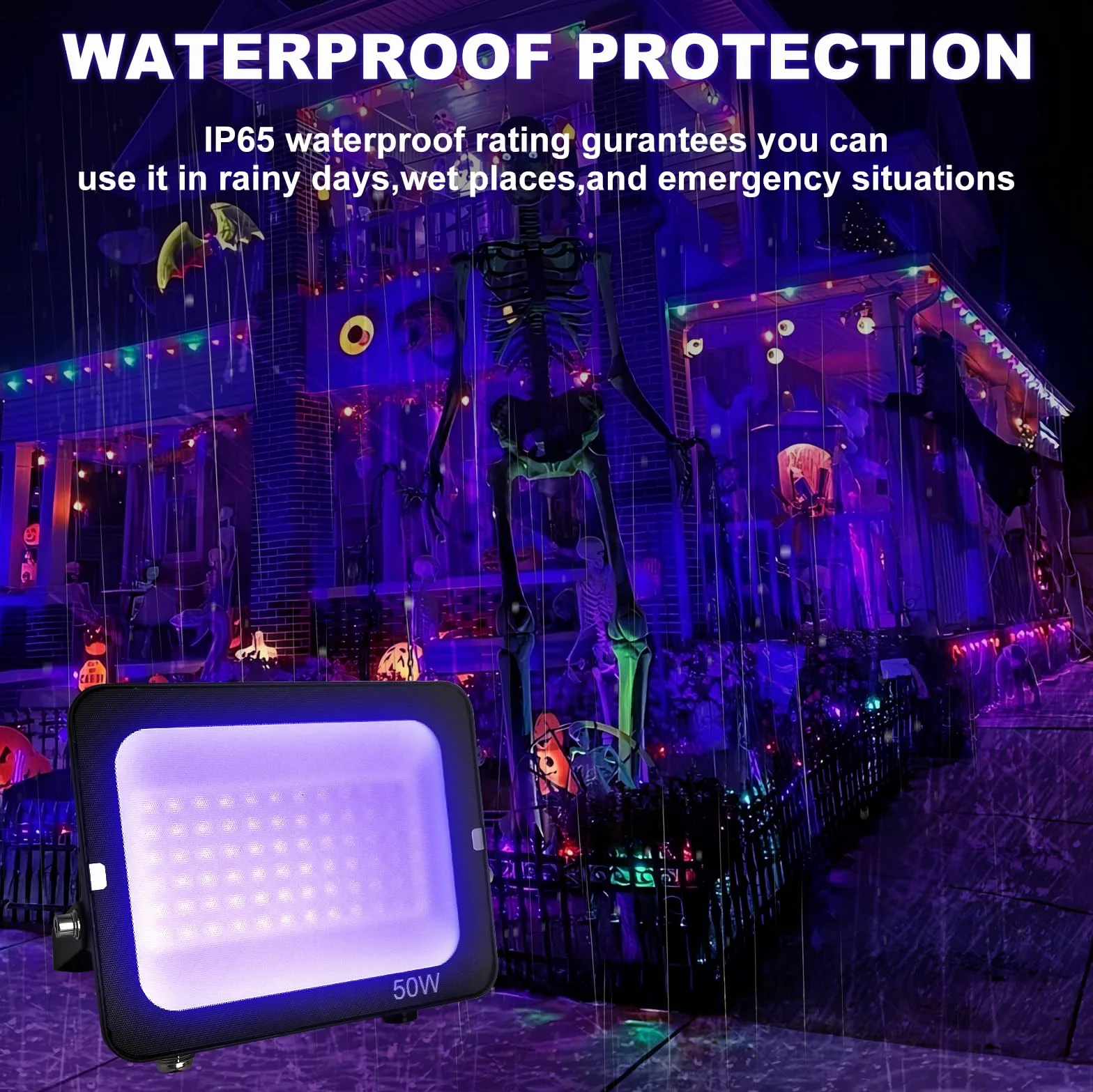 LED Schwarzlicht Strahler 50W,Fosingut UV Strahler Schwarzlichtlampe mit Stecker,IP65 Wasserdicht UV Fluter,395-400nm Partylicht Scheinwerfer für Körpermalerei,Neon/Glow Party,Halloween,Bühnen,Disco
