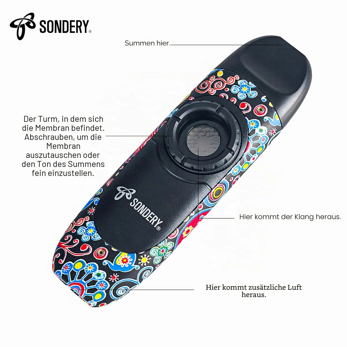 Sondery Kazoo für Kinder und Erwachsene mit 5 Membranen, Spitze zum Aufhängen am Hals und Tasche, ein Musikinstrument-Geschenk für alle Altersgruppen